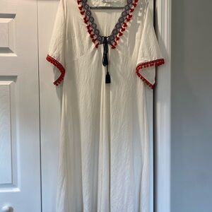 Elegant White and Red Tassel Dress